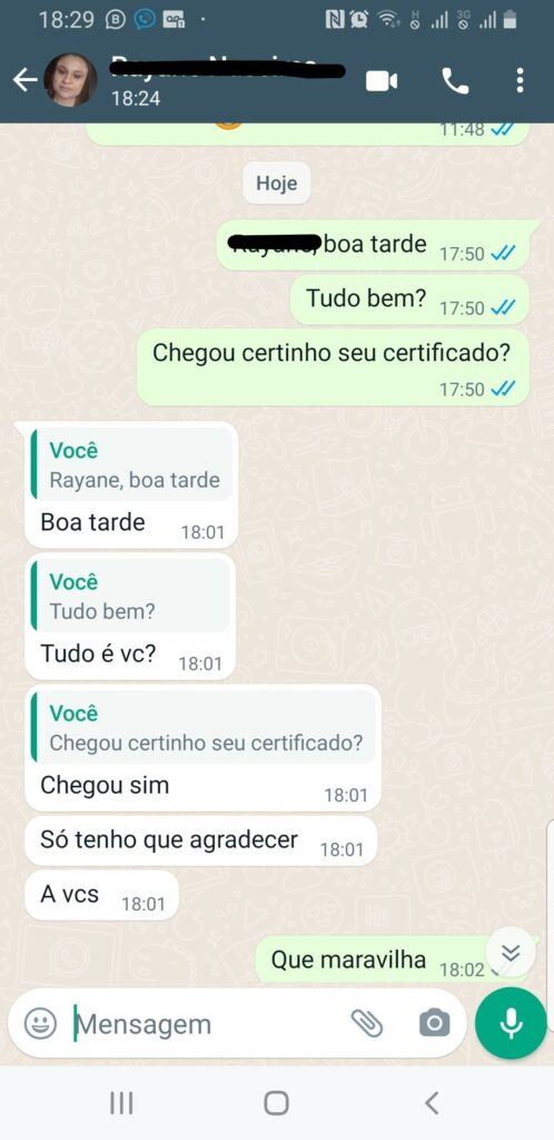 Instituto Sagar avaliações de alunos - depoimento 4